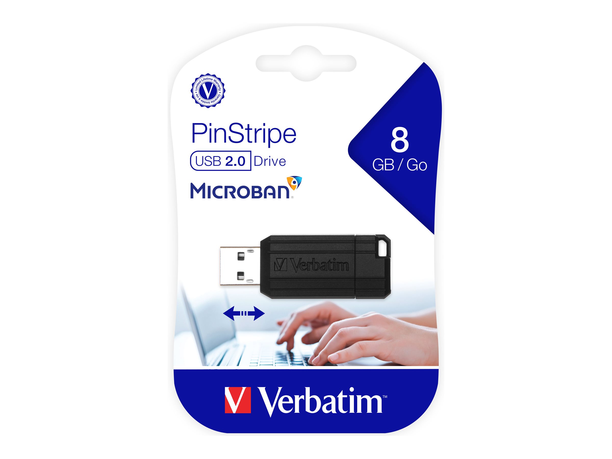 Verbatim PinStripe USB Drive 8GB USB 2.0 Sort