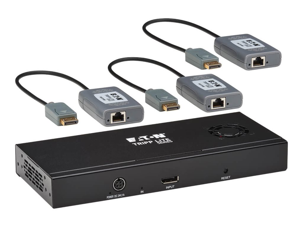 Eaton Tripp Lite Series 3-Port DisplayPort to DisplayPort Splitter/Extender Kit over Cat6, MST Hub, 8K/4K 60 Hz, DP 1.4, Up to 230 ft. (70 m), TAA
