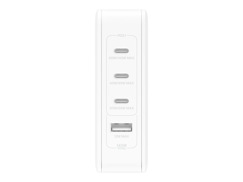 Chargeur et câble d'alimentation PC Belkin CHARGEUR SECTEUR 140W GAN USB-C  X 3 USB-A X 1 - WCH014BTWH