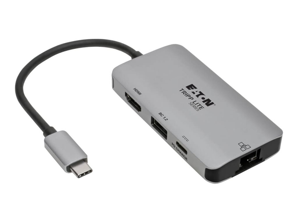 Tripp Lite USB C Multiport Adapter Converter w/ 4K HDMI Gigabit Ethernet Port & USB-A Hub, Thunderbolt 3 Compatible PD Charging
