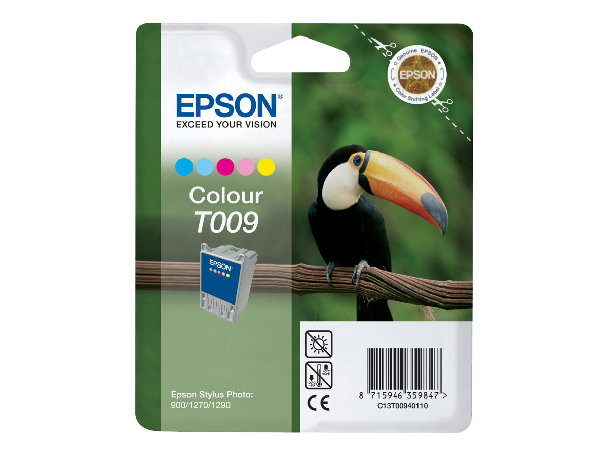 Epson T009 colour (cyan magenta yellow light cyan light magenta) original ink Product shot Right-angle 79850