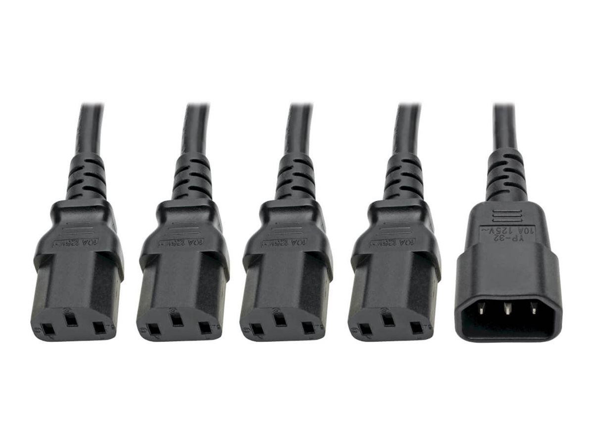 Tripp Lite Y Splitter Computer Power Cord 10A 18AWG C14 to 4xC13 Black 18in