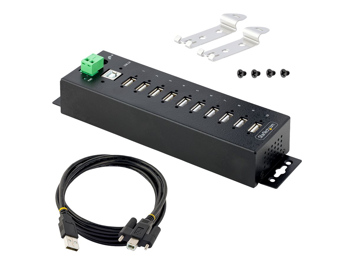 StarTech.com 10-Port Industrial USB 2.0 Hub, Rugged USB Hub w/15kV Air/8kV Contact ESD Level 4 Protection, DIN/Wall/Desk Mountable USB-A Hub, Multiport USB Hub with Locking Ports - Metal Construction (USB210AIND-USB-A-HUB) - rozbočovač - průmyslový - 10 porty - kompatibilní s TAA – foto 2