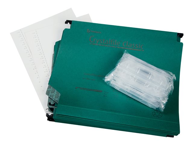 Rexel Crystalfile Classic Hanging File Capacity 300 Sheets Tabbed Green Pack Of 25