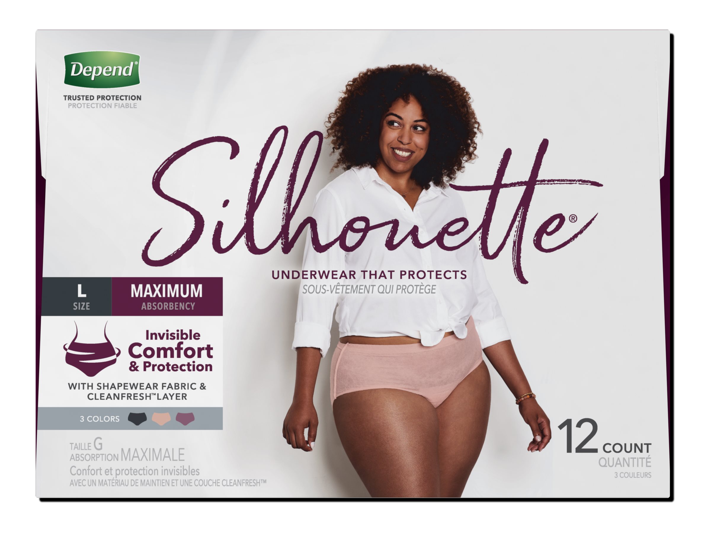 Depend Silhouette Adult Incontinence Underwear for Women, Maximum  Absorbency, Large, Black, 52 Count (2 Packs of 26) : : Health &  Personal Care