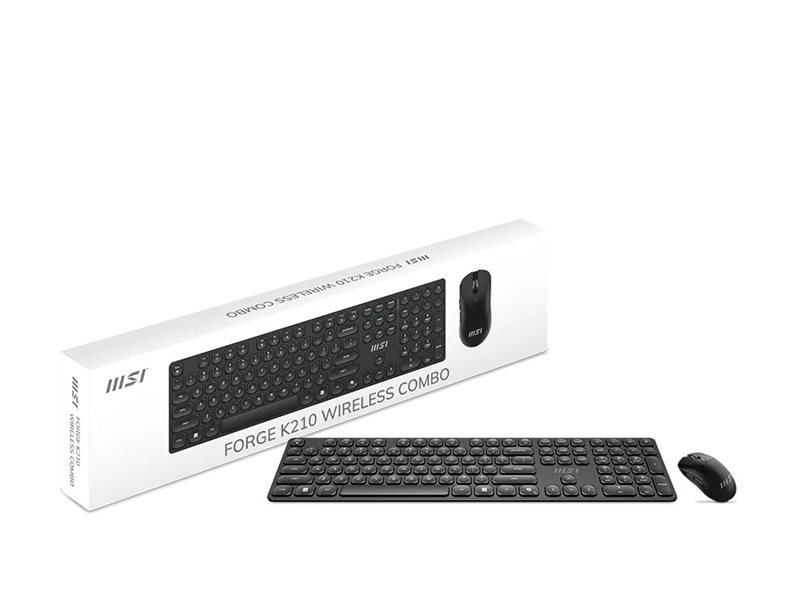 MSI FORGE K210 COMBO keyboard and mouse set full size QWERTY US Input Package view Left-angle 77200