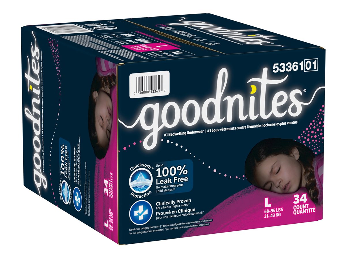GoodNites Girl's NightTime Incontinence Underwear - Large - 34's
