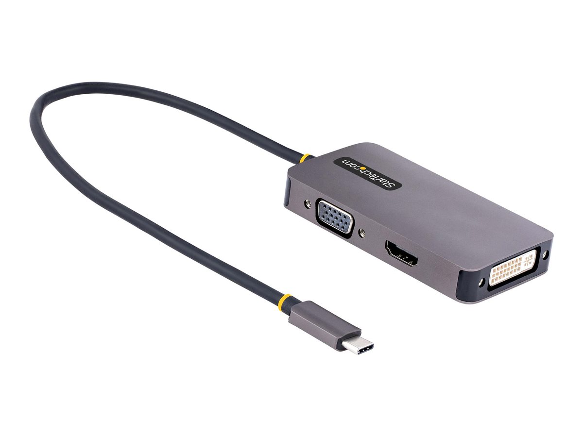 Startech USB C Video Adapter USB C to HDMI DVI VGA Adapter Up to 4K 60Hz Aluminum Multiport Usage / lifestyle Left-angle 72755