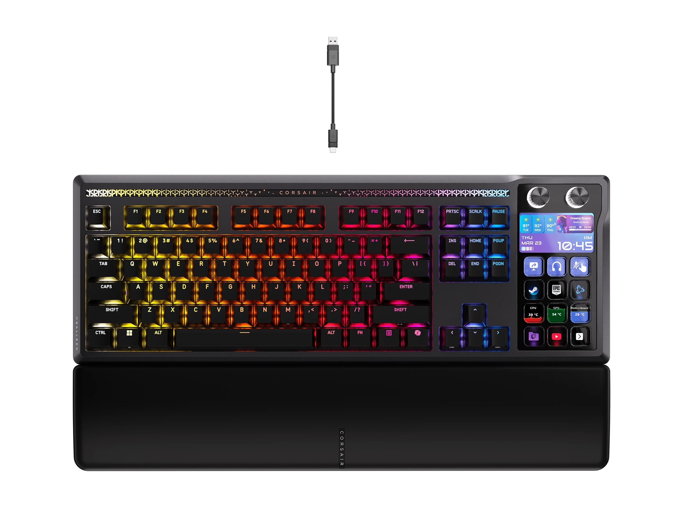 CORSAIR GALLEON 100 SD keyboard extended with Stream Deck QWERTY US black Input Usage / lifestyle Close-up 72141