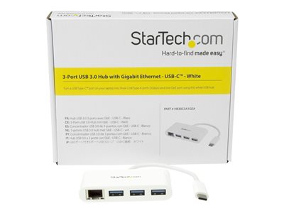 StarTech.com 3 Port USB C Hub w/ Gigabit Ethernet – USB Type C to 3 x USB-A – Multi Port USB 3.0 Hub for MacBook Pro (HB30C3A1GEA)