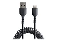 Startech 1m (3ft) USB to Lightning Cable, MFi Certified, Coiled iPhone Charger Cable, Black, Durable and Flexible TPE Jacket Aramid Fiber, Heavy Duty Coil Charging Cable - Rugged USB Lightning Cable - Lightning cable - Lightning / USB - 1 m
