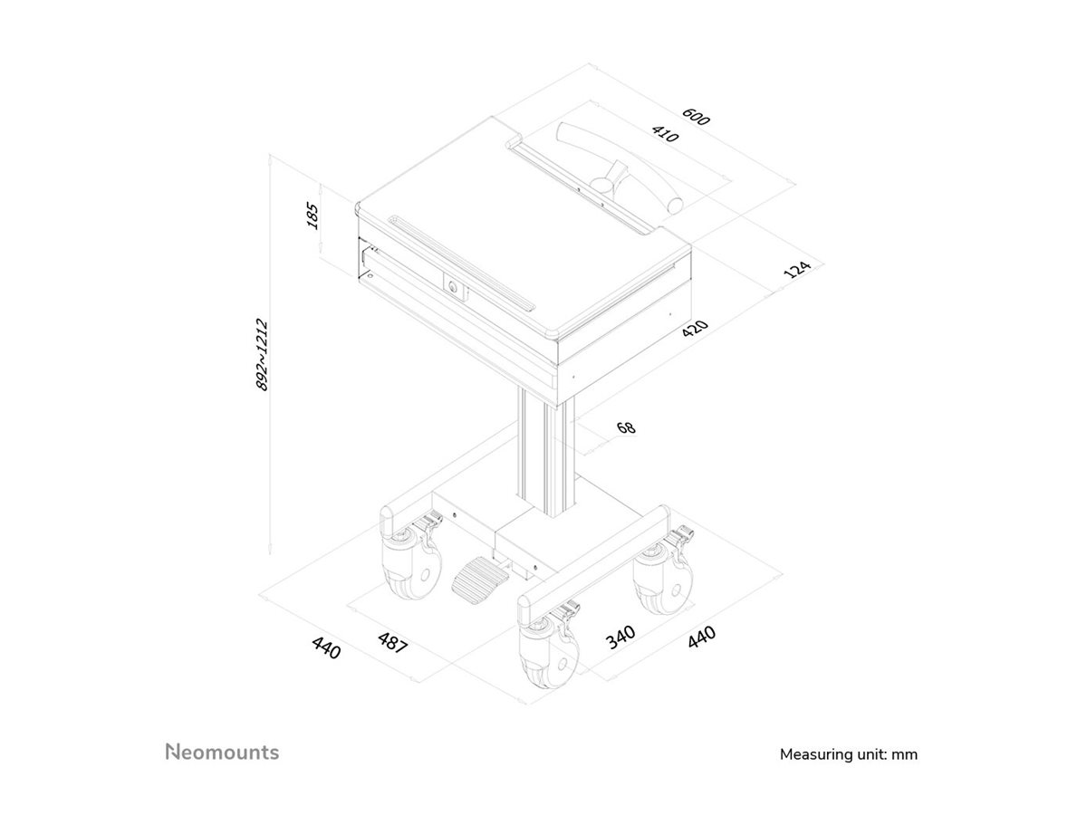 NEOMOUNTS MED-M100 Medical laptop cart mobile workplace Max 50kg height: 86-120cm Depth:42cm Width:60cm swivel grey