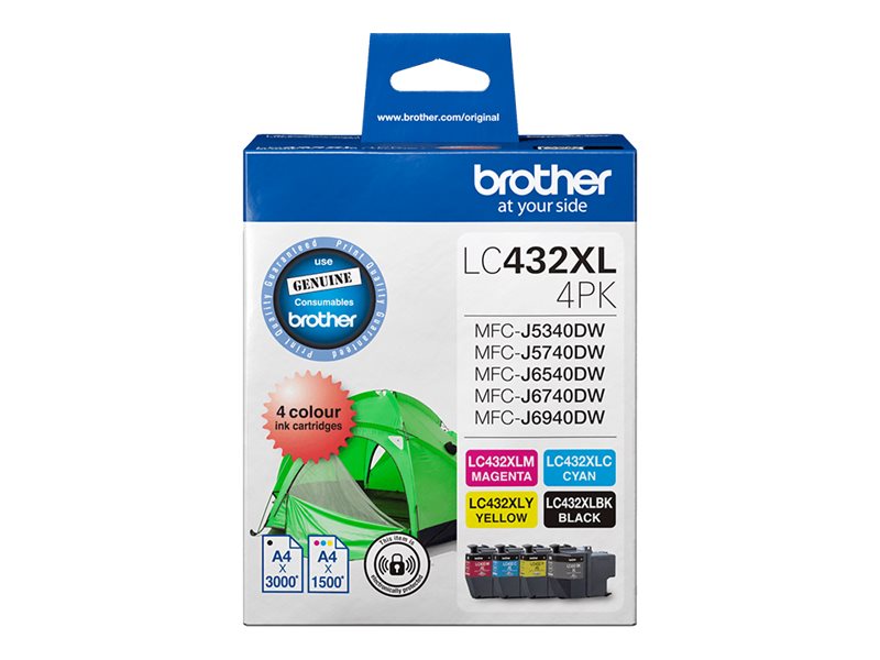 Brother LC432XL 4PK 4-pack High Yield black cyan yellow magenta original ink Package view Front 80460