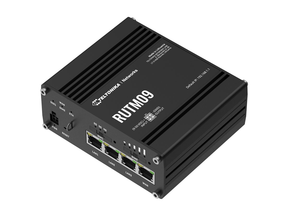 Teltonika RUTM09 router WWAN 3G 4G DIN rail mountable surface-mountable Product shot Left-angle 79750