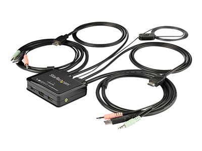 StarTech.com 2 Port HDMI KVM Switch, 4K 60Hz, Compact Dual Port UHD/Ultra HD USB Desktop KVM Switch with Integrated 4ft Cables & Audio, Bus Powered & Remote Switching, MacBook ThinkPad