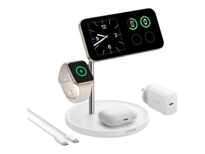 Anker MagGo wireless charging stand 3-in-1 MagSafe + AC power adapter 15 Product shot Left-angle 79450