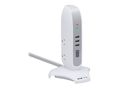 Tripp Lite 5-Outlet Surge Protector Tower, 3x USB Ports (3.1A Shared), 6 ft. Cord, 5-15P Plug, 1200 Joules, White