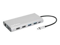 Manhattan USB-C Dock/Hub with Card Reader and MST, Ports (x10): Ethernet, 4K HDMI (X3), USB-A (x3) and USB-C (x2), With Power