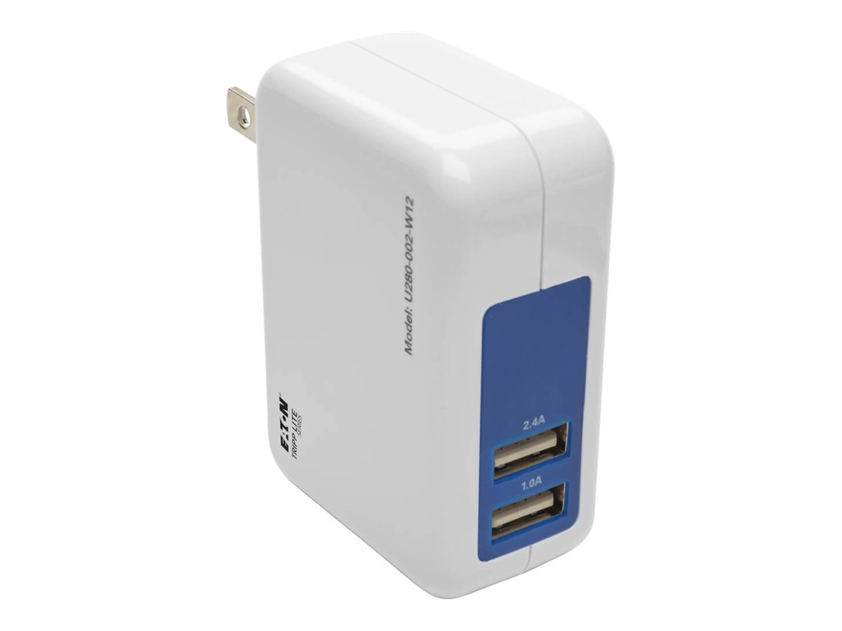Tripp Lite Dual Port USB Tablet Phone Wall Travel Charger 5V / 1.0/2.4A