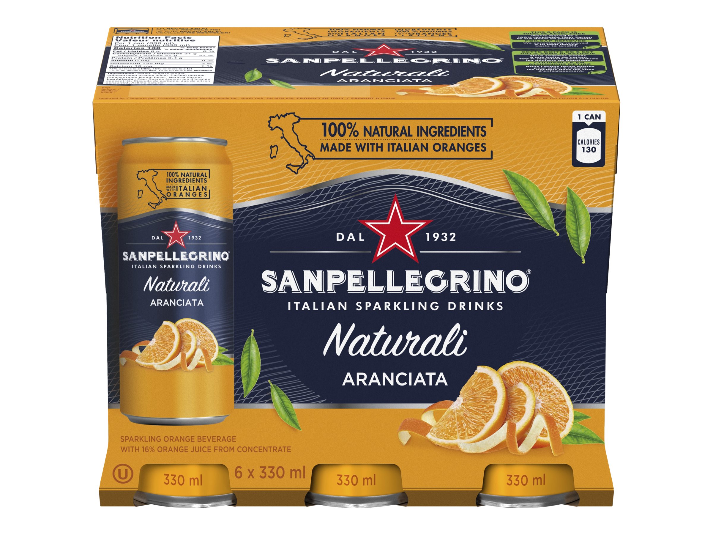 Sanpellegrino Naturali Sparkling Water - Aranciata - 6 x 330ml