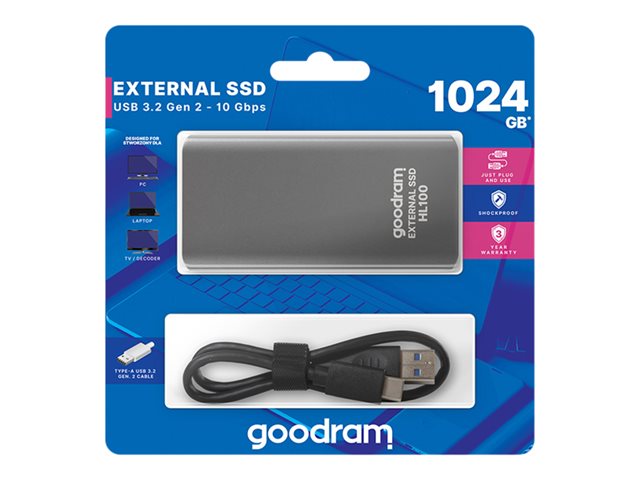 Dysk SSD zewnętrzny GOODRAM HL100 1TB USB-C (450/420) czarny