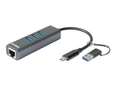 D-Link DUB-2332 USB-C nach 1000MBit Adapter mit USB-Hub retail - DUB-2332