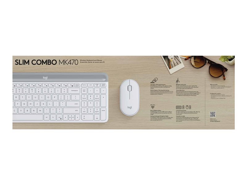 Logitech Slim Wireless Combo MK470 - ensemble clavier et souris - Français  - blanc cassé (920-009191)