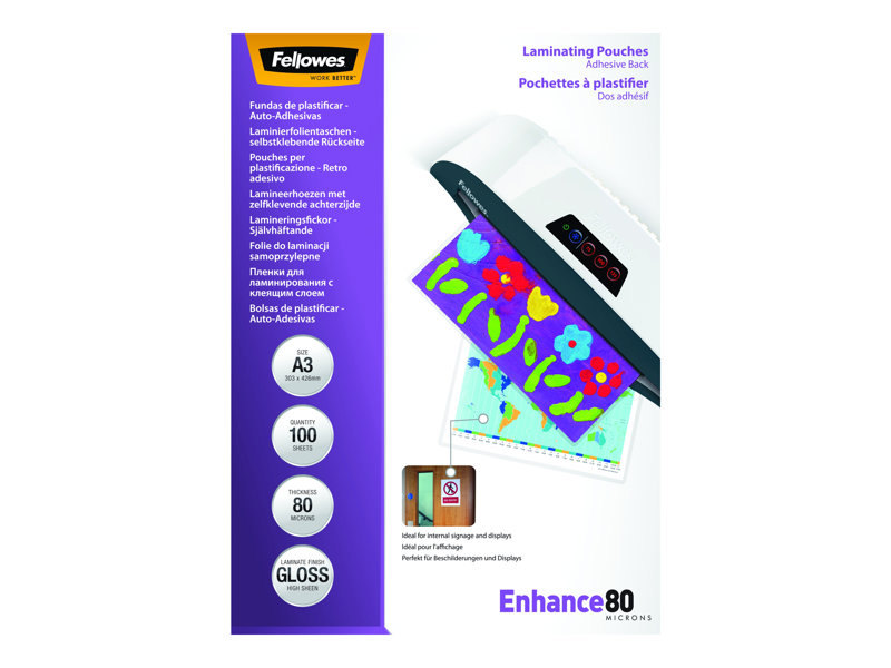 FELLOWES POCHETTES A3-DOS ADHESIF-80