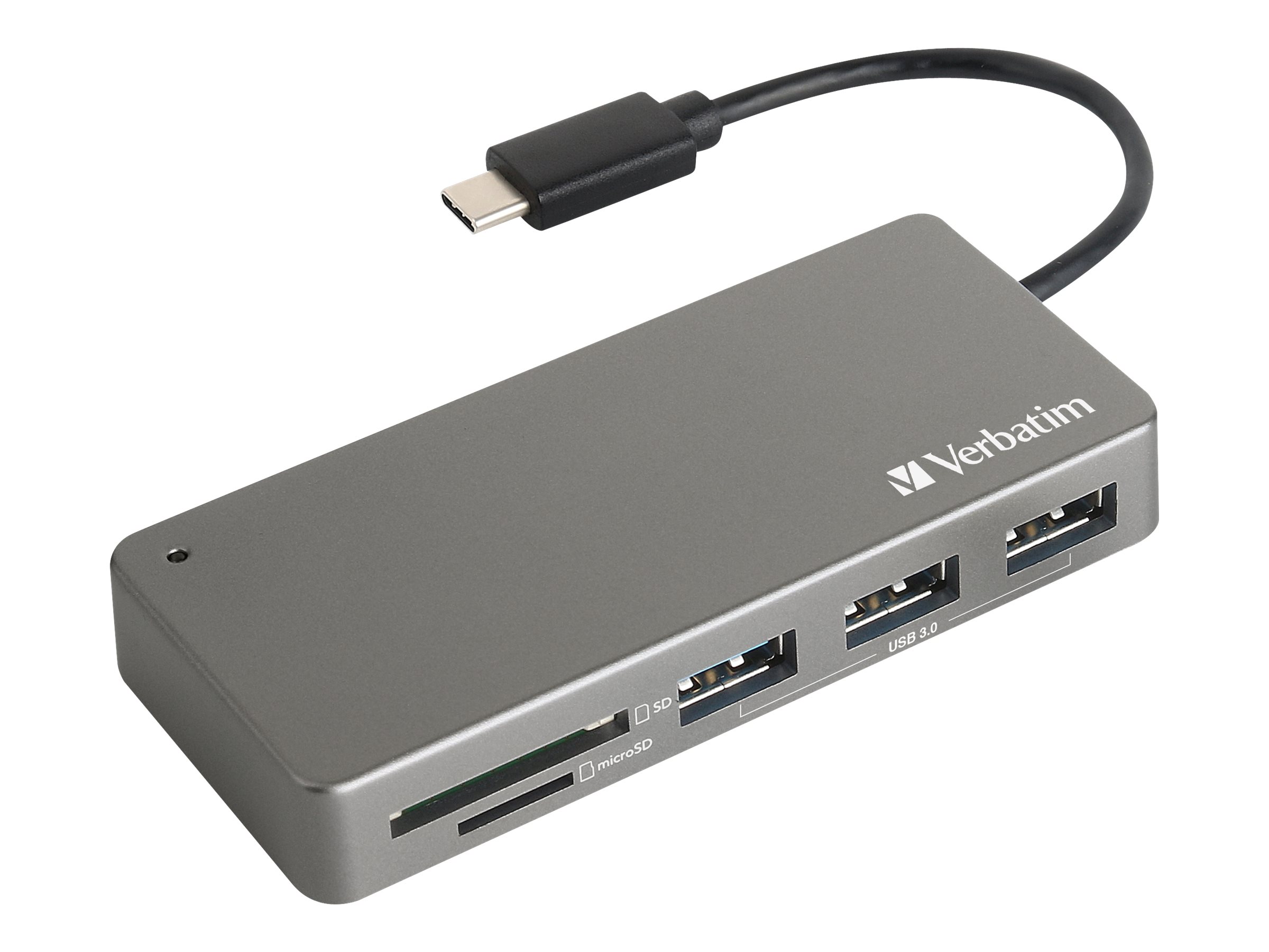 Verbatim USB-C 3.1 Card Reader hub 3 Product shot Left-angle 79900