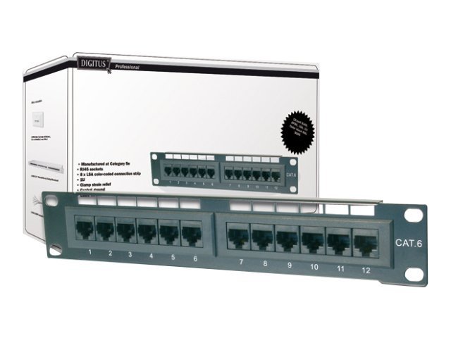 Patch panel Digitus 10'' 12x RJ45 S/FTP kat. 5e 1U (RAL 9005)