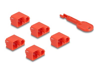 DELOCK RJ45 Port Blocker Set für RJ45 Stecker 10 Stück rot Kabelabdeckung