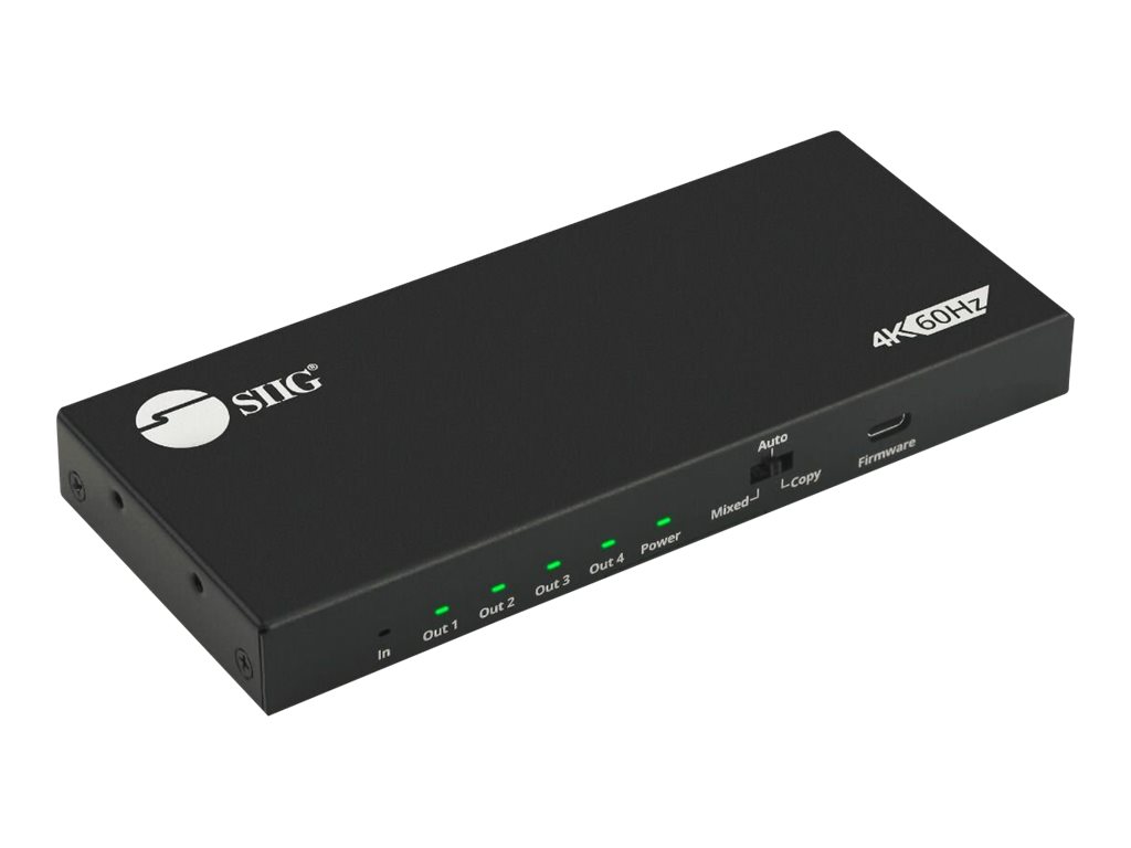 SIIG 4 Port HDMI 2.0 HDR Splitter with EDID and Downscaling