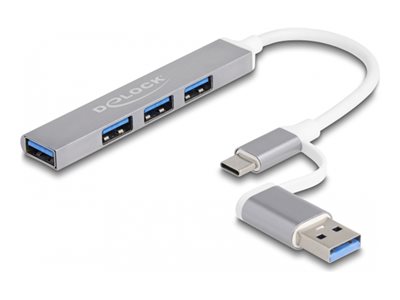 DELOCK 4 Port Slim USB Hub mit USB Type-C  USB 2.0 Typ-A Bu