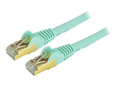 Startech 2ft CAT6A Ethernet Cable, 10 Gigabit Shielded Snagless RJ45 100W PoE Patch Cord, CAT 6A 10GbE STP Network Cable w/Strain Relief, Aqua, UL Certified Wiring/TIA