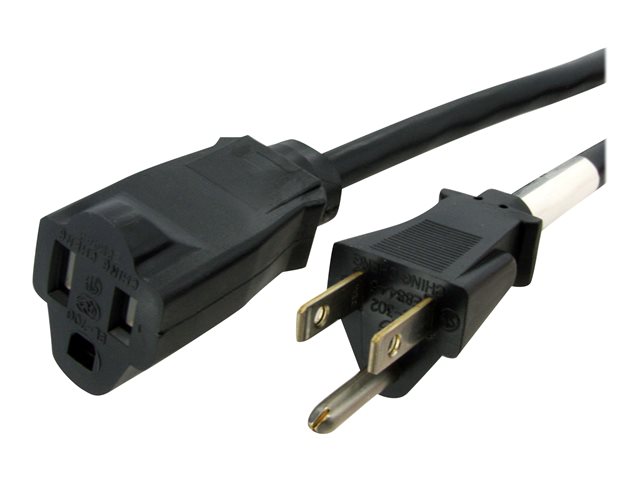 StarTech.com 15ft (4.5m) Power Extension Cord, NEMA 5-15R to NEMA 5-15P Black Extension Cord, 13A 125V, 16AWG, Outlet Extension Power Cable, NEMA 5-15R to NEMA 5-15P AC Computer Power Cord - UL Listed