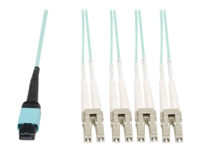Eaton Tripp Lite Series MTP/MPO Fan-Out Cable, MTP/MPO to 4xLC, 40GbE, 40GBASE-SR4, OM3 Plenum-Rated