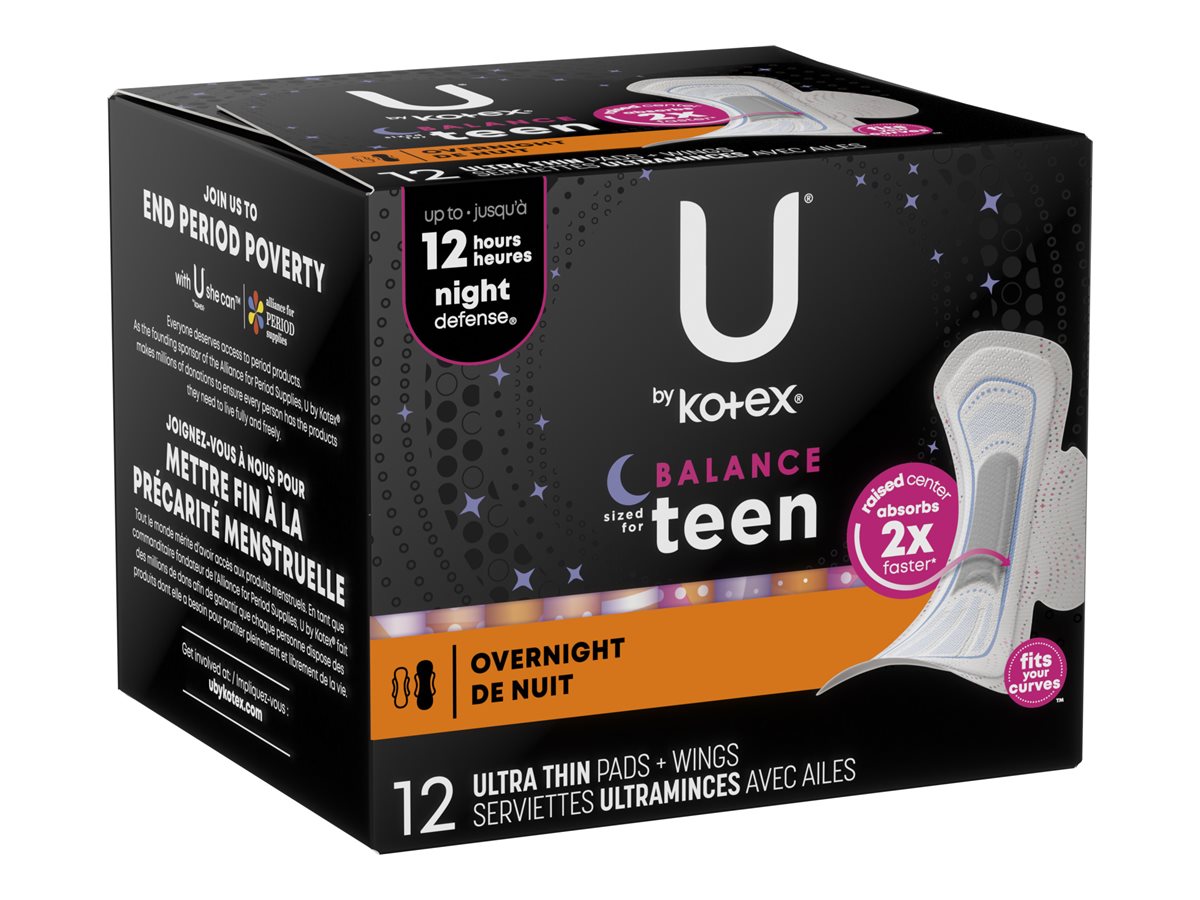 U by Kotex Balance Ultra Thin Overnight Pads with Wings