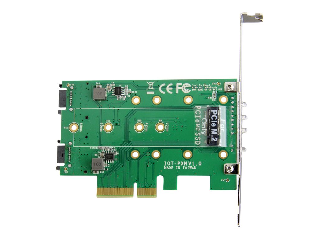 StarTech.com PEXM2SAT32N1  StarTech.com Adaptateur SSD M.2 NGFF à 3 ports  - 1x M.2 PCIe (NVMe), 2x M.2 SATA III - PCIe 3.0