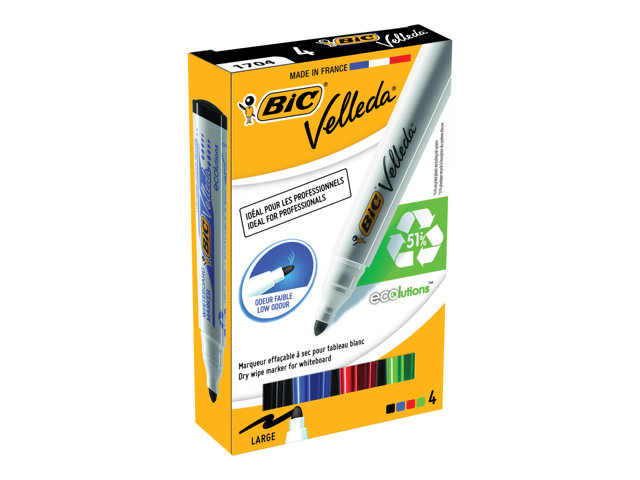 Bic Velleda Ecolutions 1701 Marker Black Red Blue Green Pack Of 4