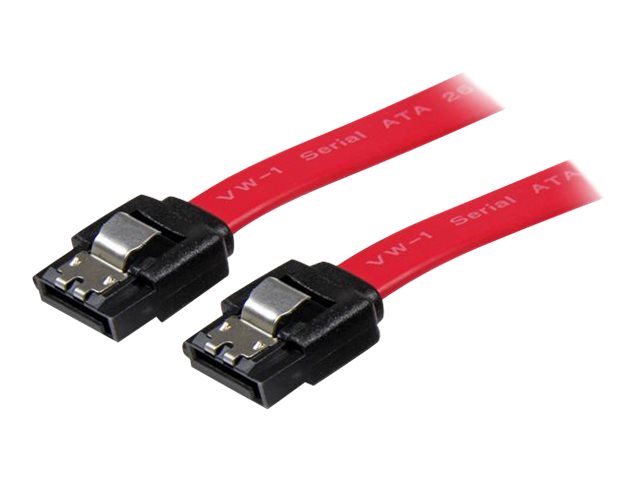 Image of StarTech.com 24in Latching SATA Cable - SATA cable - Serial ATA 150/300/600 - SATA (R) to SATA (R) - 2 ft - latched - red (LSATA24) - SATA cable - 61 cm