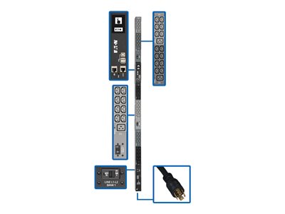Tripp Lite 10kW 3-Phase Monitored PDU, LX Interface, 200/208/240V Outlets (42 C13/6 C19), LCD, NEMA L21-30P, 3m/10 ft. Cord, 0U 1.8m/70 in. Height, TAA
