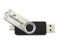 MediaRange MR932 32GB USB 2.0 / micro USB Sort Sølv