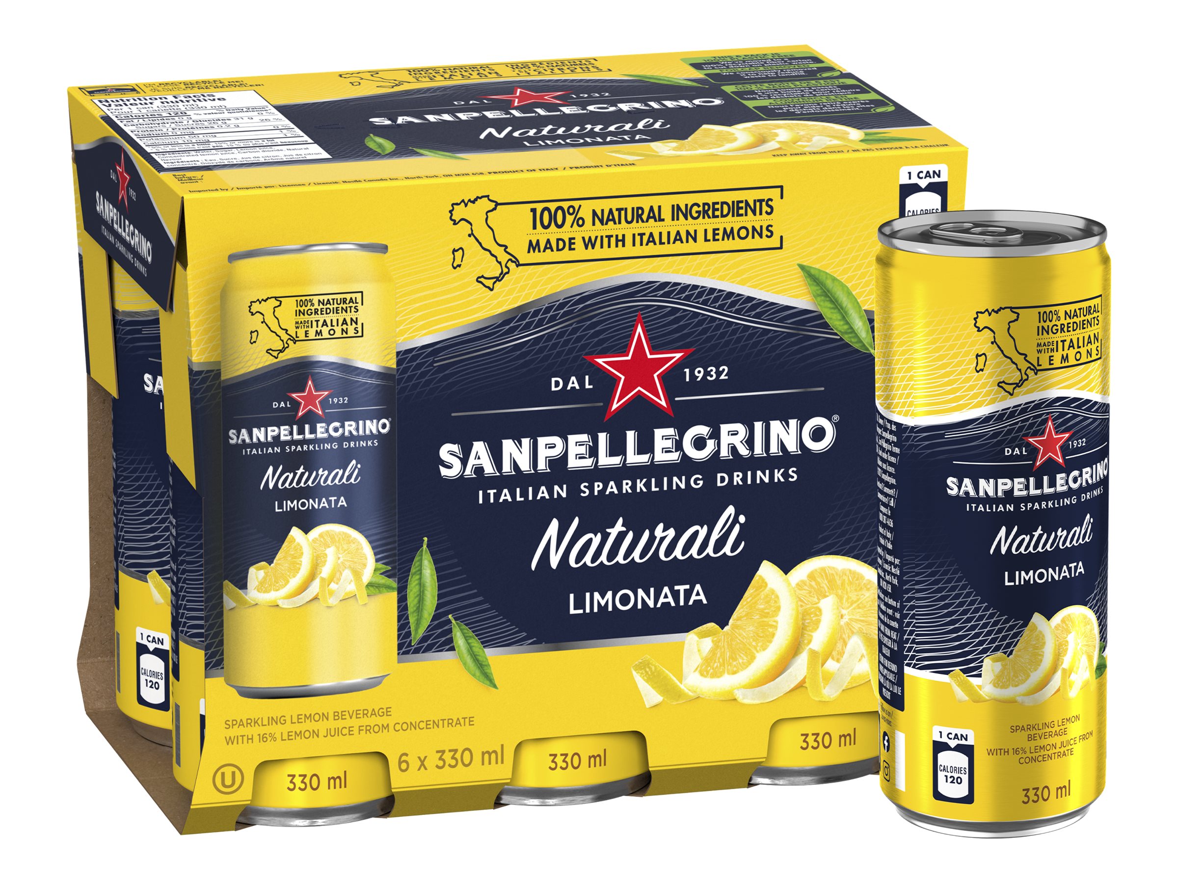 Sanpellegrino Naturali Sparkling Water - Limonata - 6 x 330ml