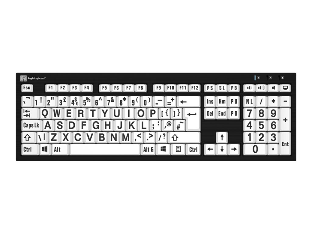 An image of LogicKeyboard XL Print NERO - keyboard - Europe - black on white Input Device