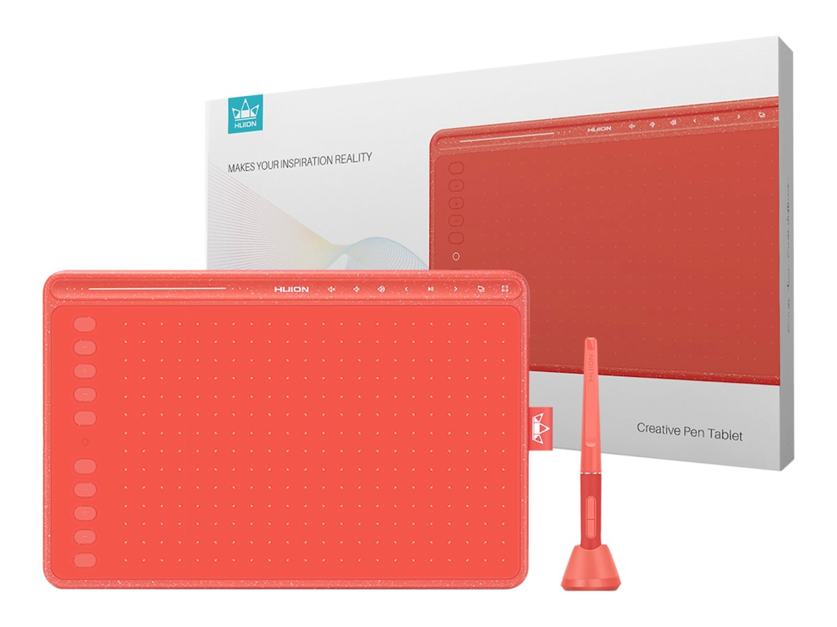 Huion HS611 digitiser USB-C coral What's in the box Front 77779