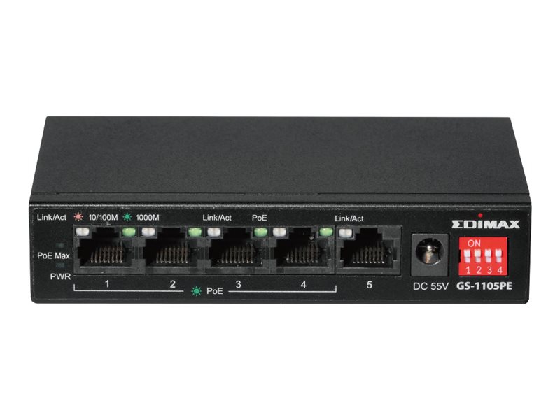 Edimax GS-1105PE switch long range DIP switch 5 ports Product shot Front 79500