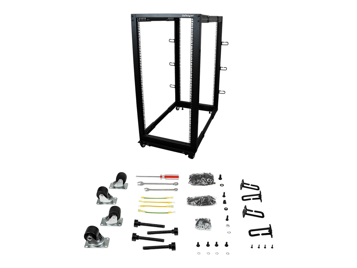 StarTech.com 25U 19" Open Frame Server Rack, 4 Post Adjustable Depth 22-40" Mobile, Free Standing Rolling Network/Computer Equipment Data Rack, Dell PowerEdge, HP ProLiant ThinkServer - Adjustable Server Rack (4POSTRACK25U) - rozvaděč stojanový - 25U – foto 2