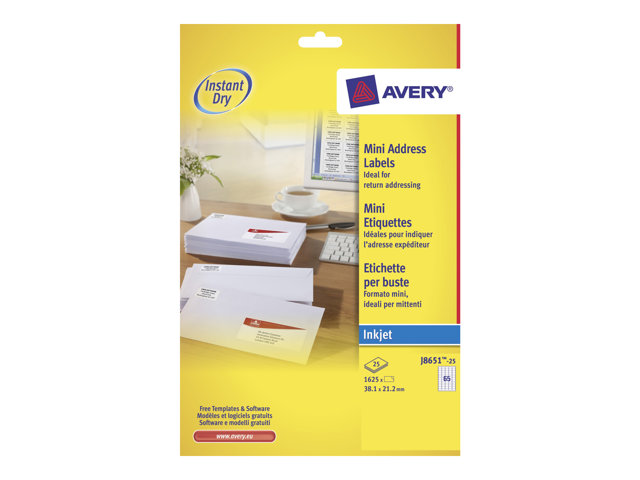 Avery Address Labels 1625 Pcs 212 X 381 Mm
