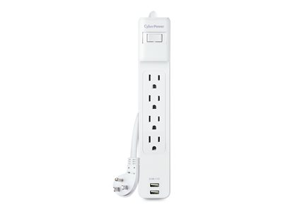 4 OUTLET, 3FT CORD, 2USB, WHITE