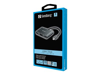 SANDBERG USB-C Dock 2xHDMI+1xVGA+USB+PD